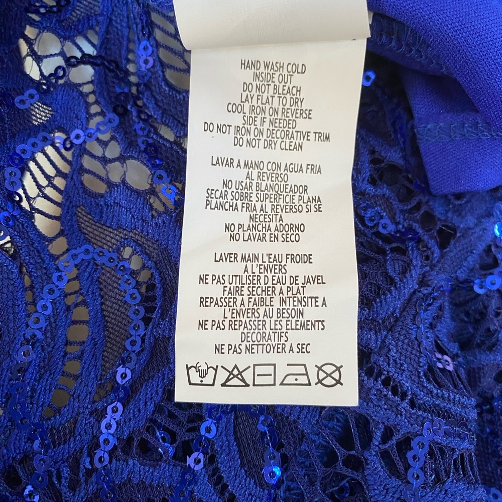 Sequined Royal Blue Stretch Lace Dress - Picture 5 of 8